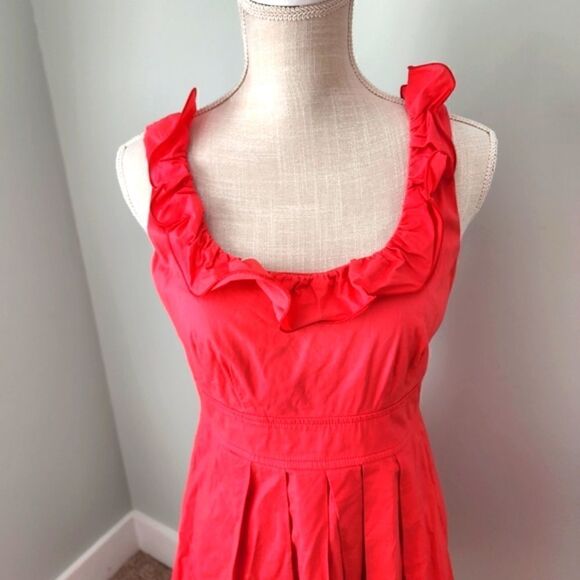 Maurices Sleeveless Sheath Ruffle Neckline Midi Dress Size 5/6 Coral - Picture 2 of 8